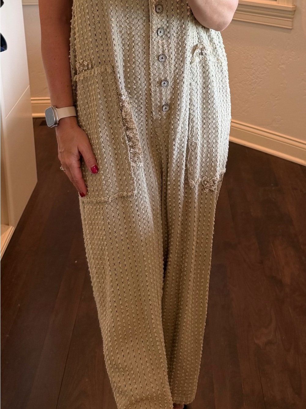Olive Green Knit Button Overalls - Picture 2 of 5